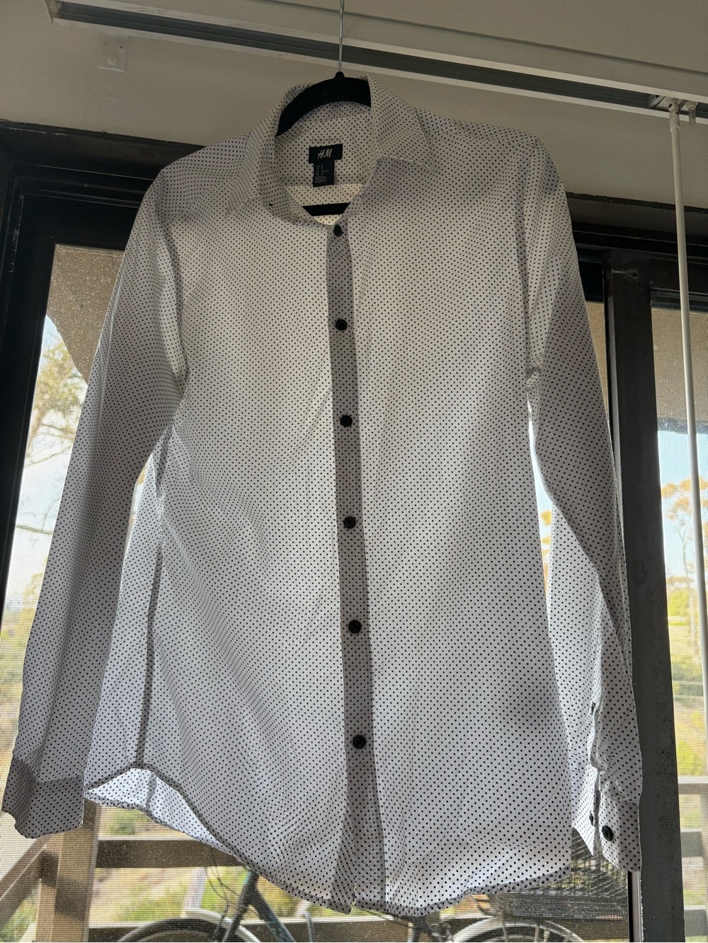 H&M Men’s White Dress Shirt with Black Polka Dots